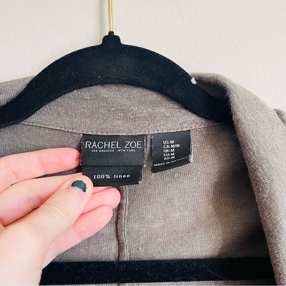 Rachel Zoe Green 100% Linen Open Cardigan Collared Medium - Picture 4 of 9